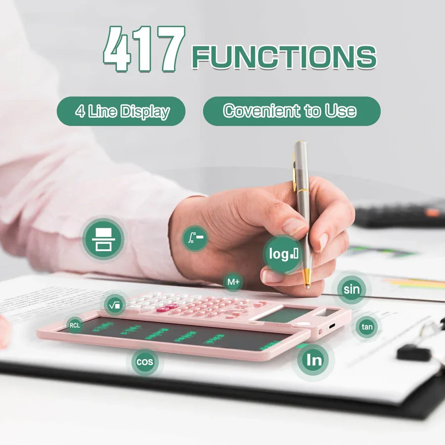 Foldable Scientific Calculator 10-Digit Digital Large Display with an Erasable Writing Tablet Digital Drawing Pad Math NEWYES