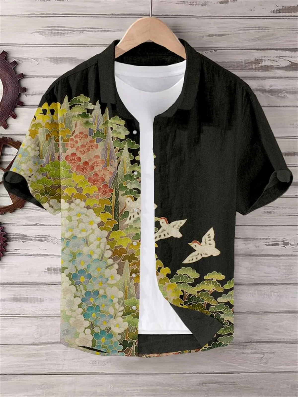 Camisa de lino para hombre, camisa con texto retro, arte japonés, impresión 3D, manga corta, botonadura única, Hawaii, ocio, vacaciones, top de playa