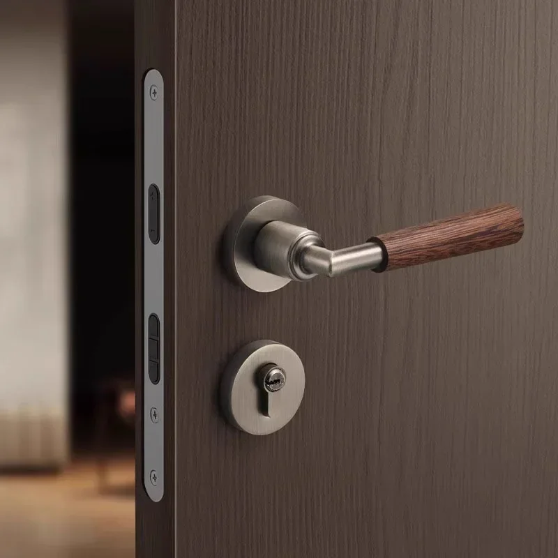 Excellent Chinese Wooden Door Handle Lock Suitable for 35-45mm Thick Doors with 72 * 55 Silent Magnetic Lock Body Walnut Indoor