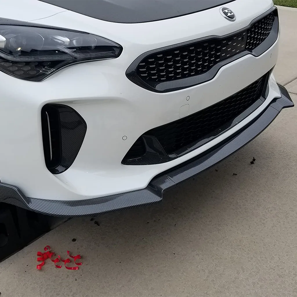 For Kia Stinger 2018 2019 2020 2021 Glossy Black Car Front Bumper Splitter Lip Diffuser Body Kit Spoiler Guard view 4