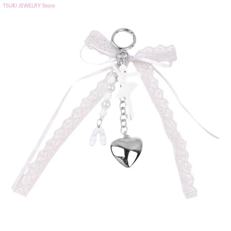 62KE BALLET Girl Keyring Handbag Charm Lace Bows Keychain Bag Decorations Heart Car Chain for Woman and Girl