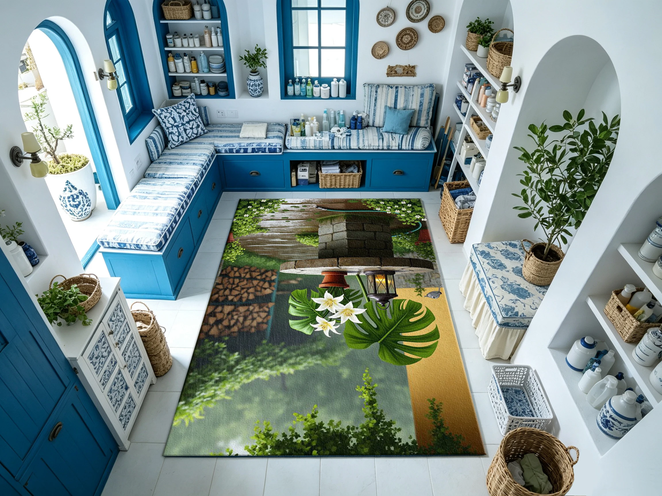 Garden Rain Scene Wall Art Tapestry Carpet Floor Plant Lily Printed Fabric Indoor Home Wall Decoration Cloth