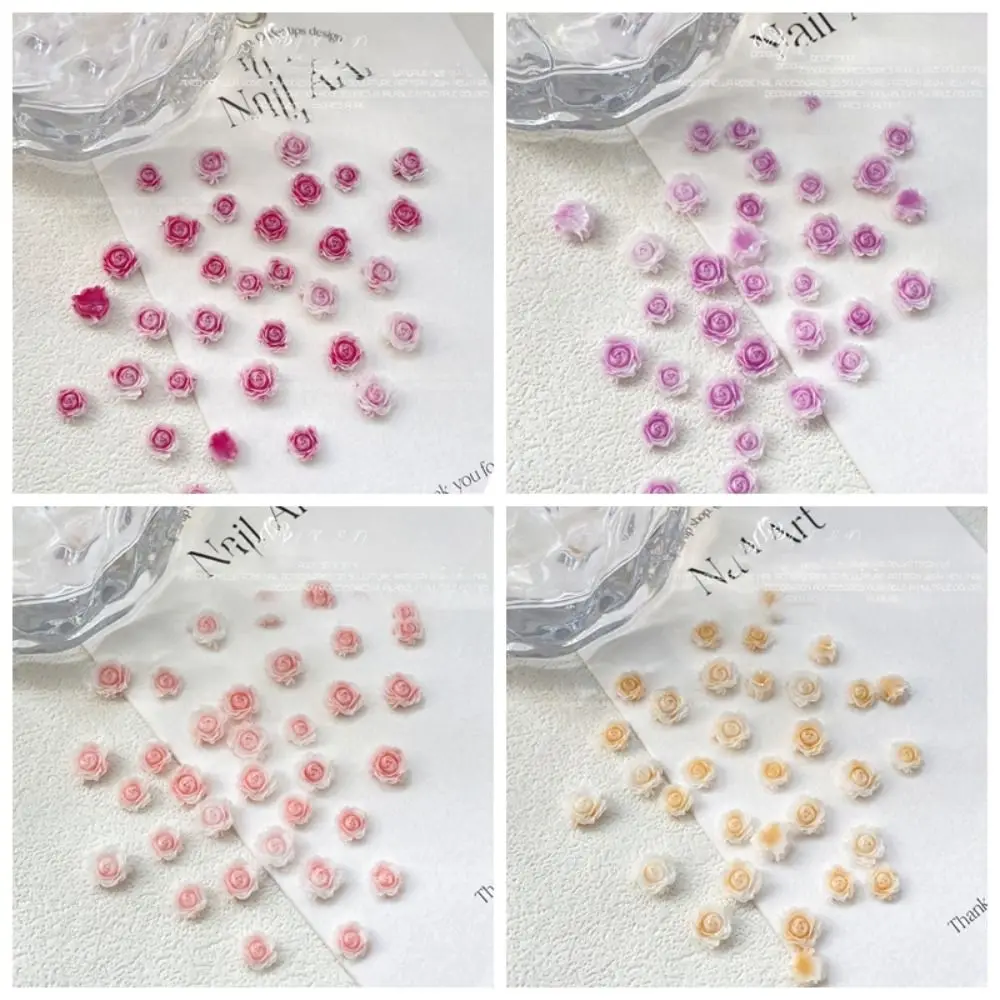 50 Pcs 3D Mixed Size Rose Flower Nails Accessories Resin Gradient Rose 6mm+8mm Nail Drill Accessories Nails Rhinestones