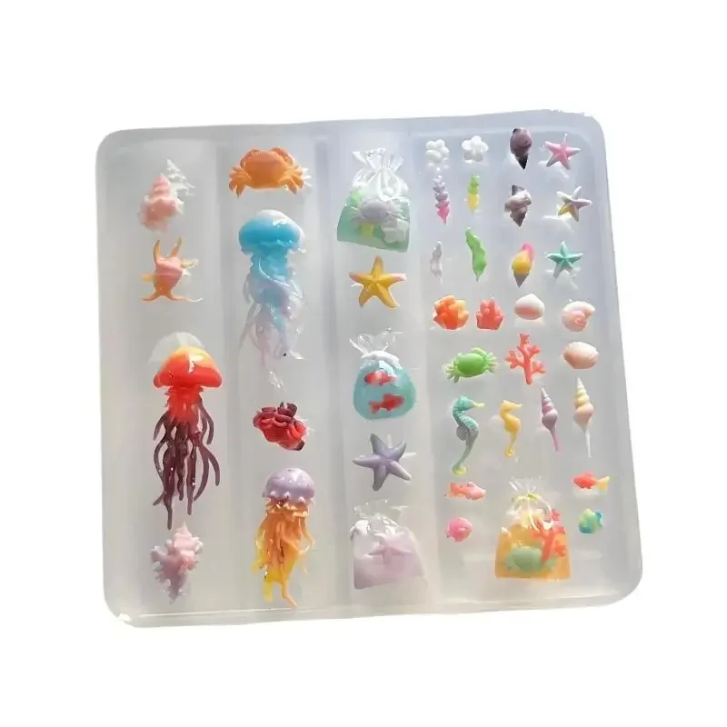 3D Ocean Series Silicone Nail Mold DIY Nail Art Decoration Jellyfish Starfish Shells Transparent Manicure Mold For Nails Crafts