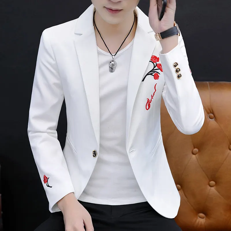 

Sli Embroidered Slim Fit Men's Suit Jaet Autumn Performance Outfit Trendy Korean Version Haome Single Piece Nightclub