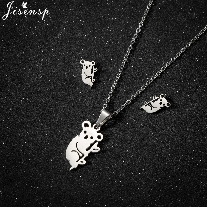 Multiple Stainless Steel Animal Charm Necklace Women Cute Koala Cow Jewelry Set Girls Birthday Party Earring Gifts Accessories view 6