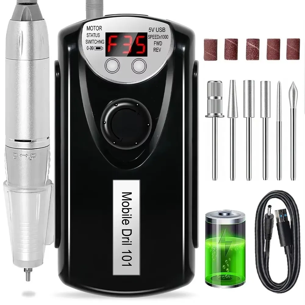 

35000RPM Nail Drill Machine Rechargeable Manicure Low Noise Electric Nail Drills Professional Motor Polishe Sander for Nails