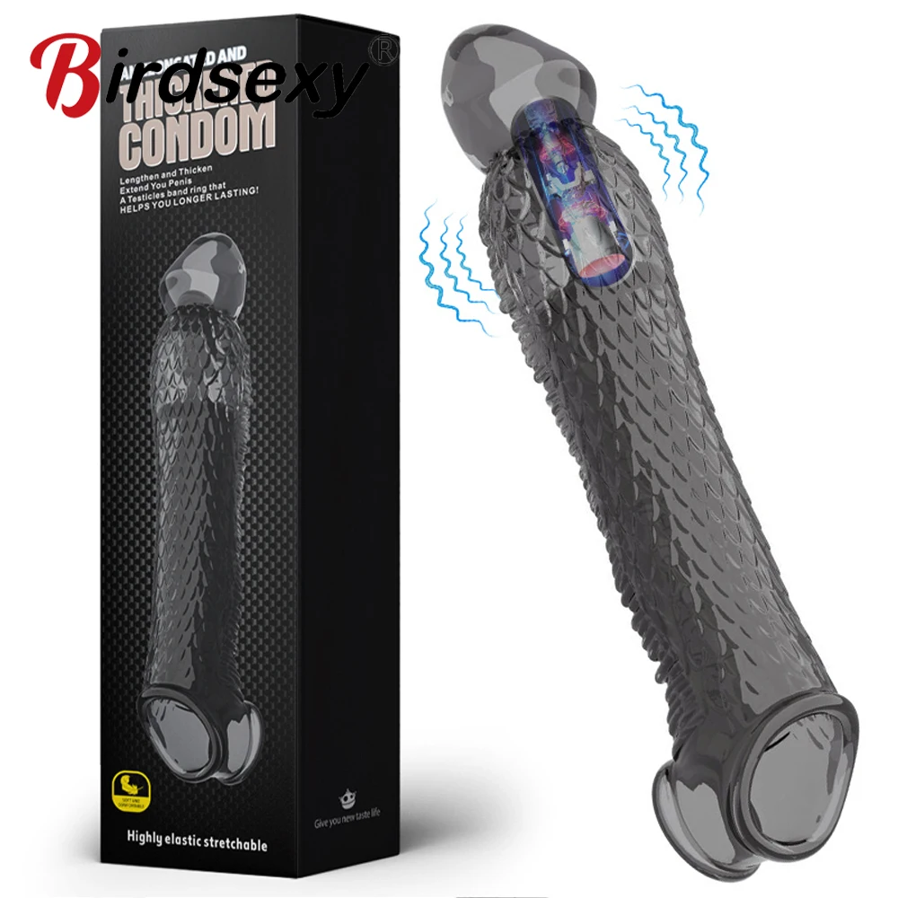 Penis Sleeve Extensions Condom Male Enlargement Delay Vibrators Clits Massager Cock Ring Vibrating Penis Cover Sex Toys For Men