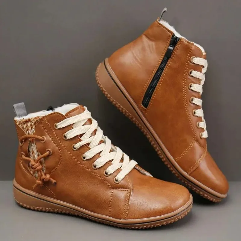 New Trend Handmade Women Arch Spupport Boots Short Plush Warm Femme Boots Winter Waterproof Women for Shoes PU Women Ankle Boots