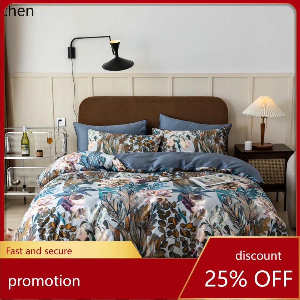 HXL Long-staple Cotton Digital Print All-Cotton Four-Piece Set for Double Bed, Skin-Friendly Bedding
