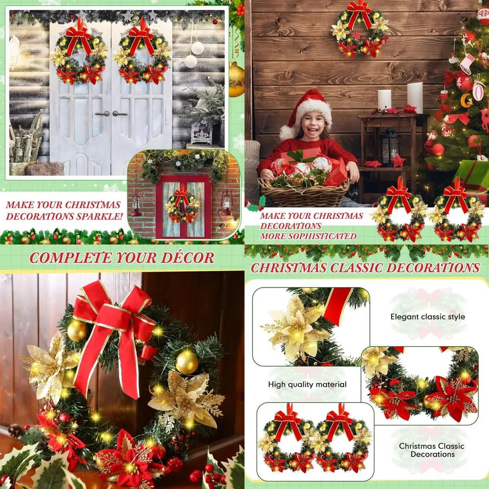 

Battery-Powered 13 Lighted Christmas Wreath with Red Bow for Indoor/Outdoor Holiday Decor