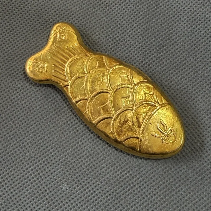 Copper gilded - pendant, small yellow charm, bell-shaped decoration, cultural and creative gift, fish ingot craft