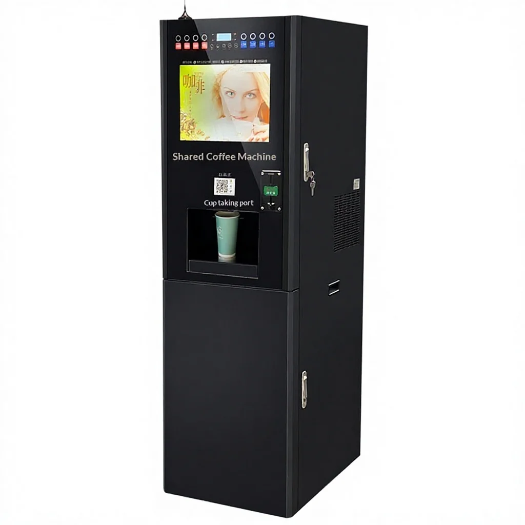 Automatic Coffee Machine Sweep Coin Stainless Steel 11-15 Cups Black Hot Cold Instant Coffee Juice Milk Tea Beverage
