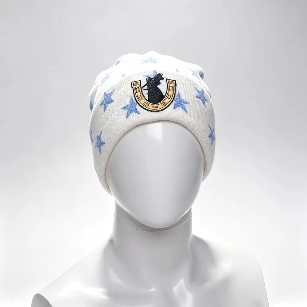 Johnny Joestar Fan-Merchandise, Cosplay-Beanie, Plüsch-Stern-Hufeisen-Strickmütze, Unisex, großer Kopfumfang, warme Wintermütze, Joo – Detail 5