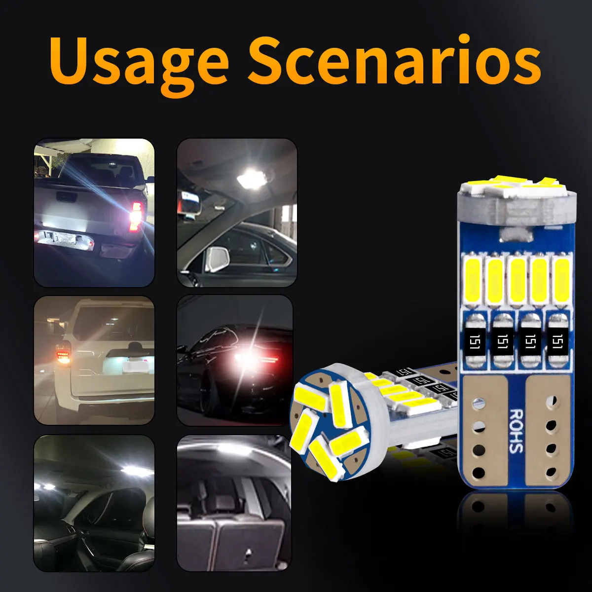10Pcs T10 W5W Canbus Bulbs 194 LED 4014 15 LED Chips White Car Auto Wedge Interior Light Dome Map Trunk Lamp 12V/24V