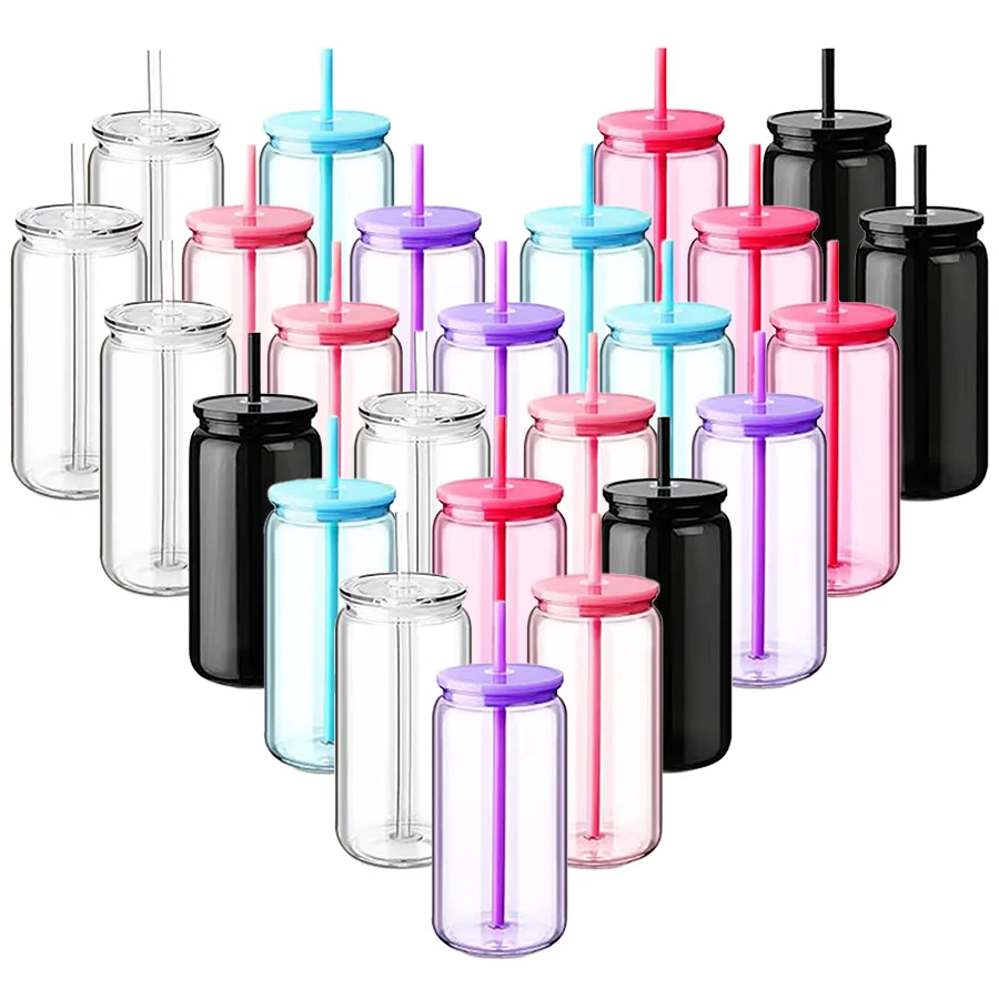 

25pack 16oz Water Bottles, Acrylic Mason Jars with Lids and Straws Drinking Plastic Tumbler with Straw Iced Coffee Cups Mugs