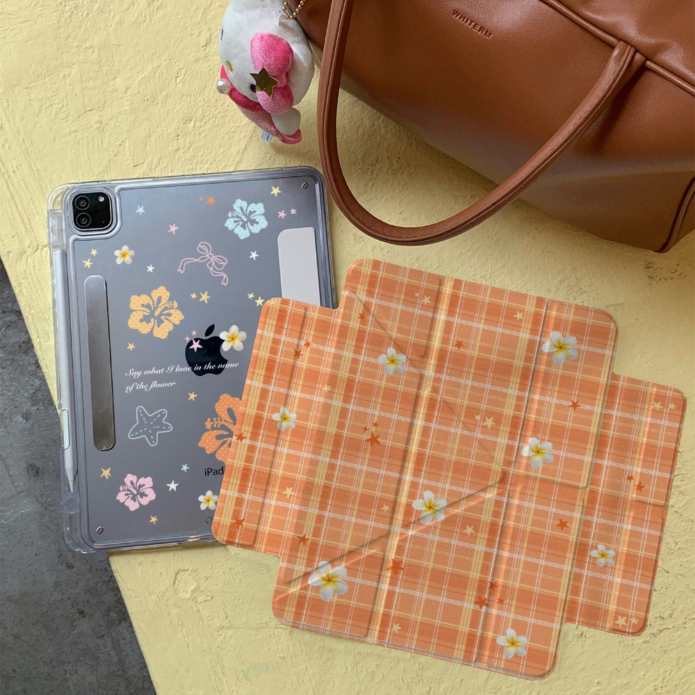 

Orange Hibiscus Flower Star Y2K Cover For iPad Pro 13 11th M5 M4 12.9 A16 10 8 7 9th 10th Air 11 M2 M3 Mini Separate Tablet Case