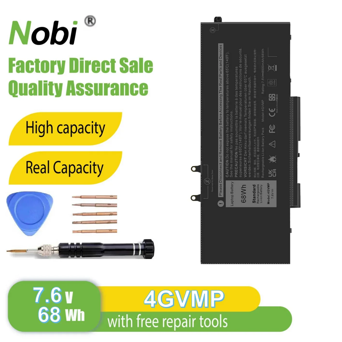 

Аккумулятор Nobi 4GVMP H82T6 0C5GV2 0W8GMW 1V1XF R8D7N P84F001 C5GV2 P84F P42E P98G001 для Dell Latitude 5400 E5400 5500 E5500