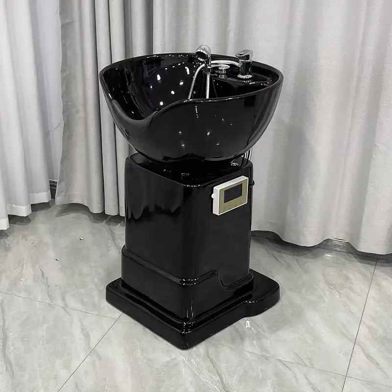 ！@Barber Shop Vertical Hair Washing Bed, Salon Dedicated Bed, Seated Flushing Bed Movable Ceramic Basin Washing B
