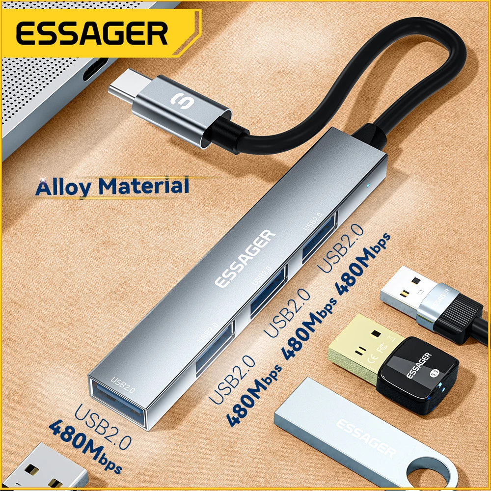 Essager 4 in 1 USB C Hub USB 2.0 High Speed Splitter Adapter Multifunctional Expander For Laptop Computer Office Hub Type C Hub