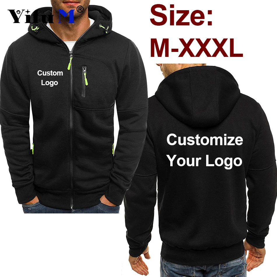 Custom Your Logo Men\'s Hoodies DIY Printed Sweatshirts Zipper for Male Hoody Sweatshirt Fleece Cardigan Hooded Jacket Autumn New