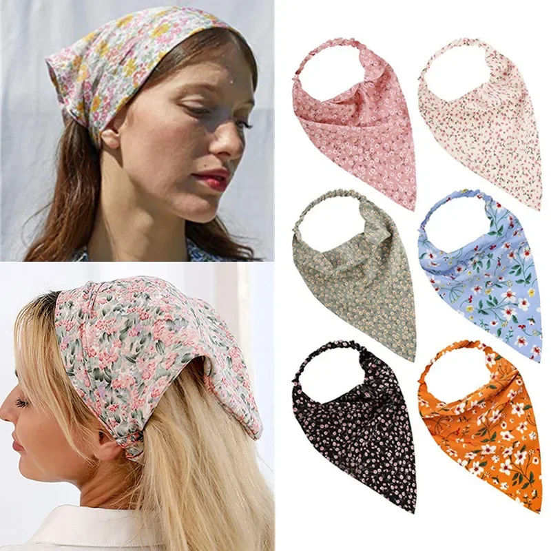 

Vintage Print Flower Beach Bandana Hair Scarf Fashion Elastic Rubber Headbands Head Wrap Scarf Hair Accessories Headwear
