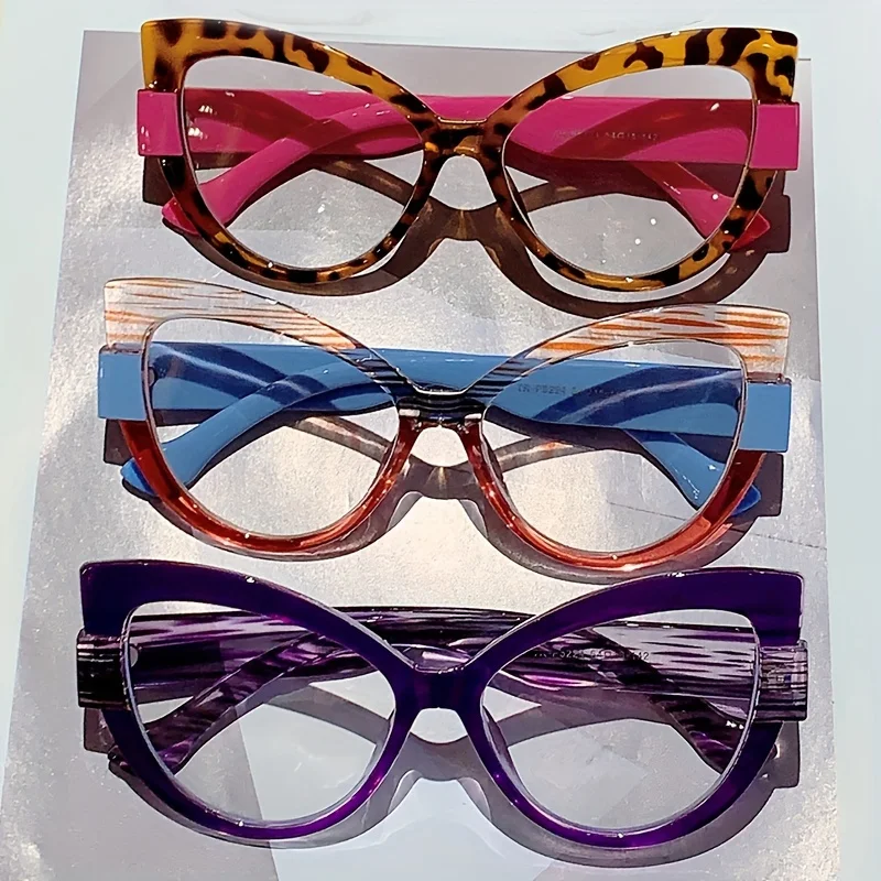 Oversize Cat Eye Glasses Stylis Color Blocking Design Green Glasse Chic Leopard Print Eyeglasses Fashion Line Adorn Gradient