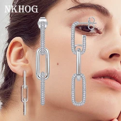 NKHOG 1mm Moissanite Drop Earrings Women 925 Sterling Silver Paperclip Link Ear Studs Gifts Party Fine Jewelry Pass Diamond Test