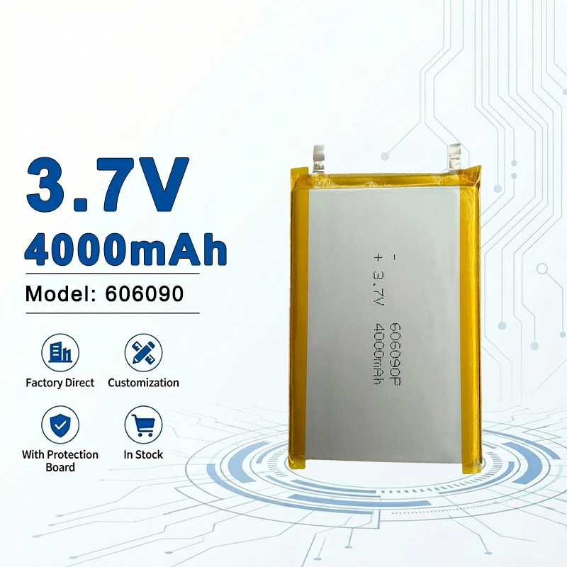

Аккумулятор LiPo 606090 3.7V 4000mAh повышенной емкости для повербанков, планшетов и уличных устройств (аналоги: 805080, 105555, 124065, 735589, 6060100, 656090)