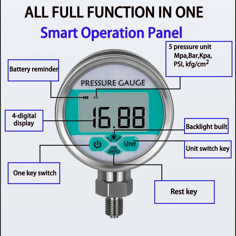 High Pressure Gauge M20*1.5 LCD Display Digital Bar Pressure Gauge Hydraulic Pressure Gauge