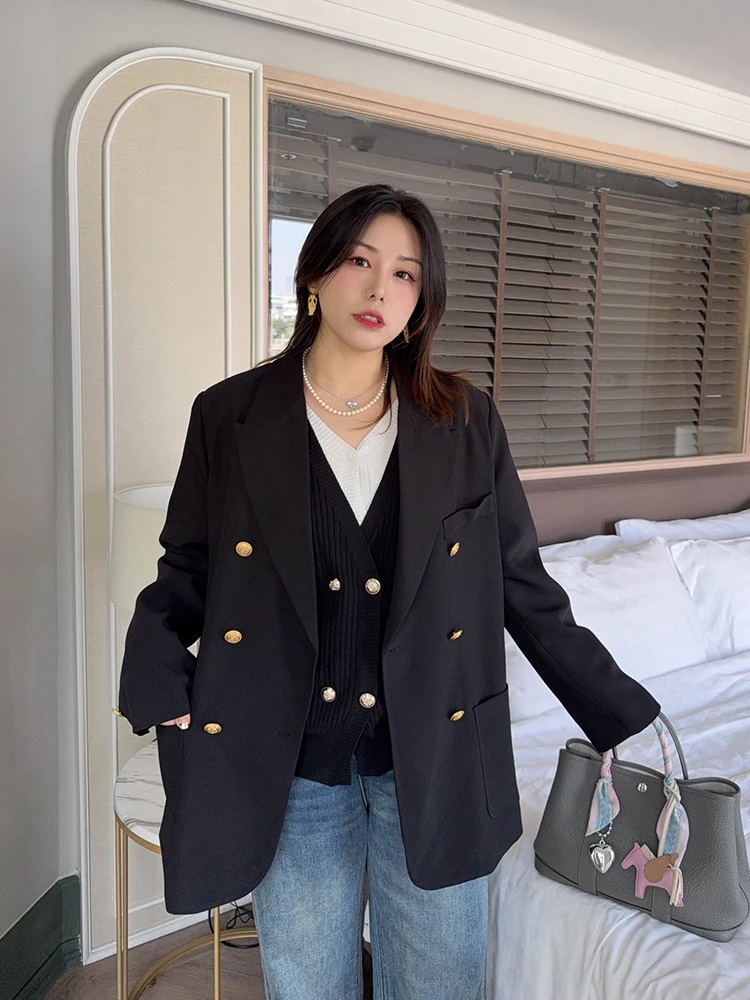 

VOGANA Классический женский пиджак больших размеров с длинными рукавами на пуговицах, повседневная модная весенняя верхняя одежда