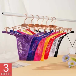 3PCS/SET Sexy Lace Thongs Underwear Women Low Rise G-String Adjustable Waist Transparent Perspective Hollow Out Briefs Lingerie