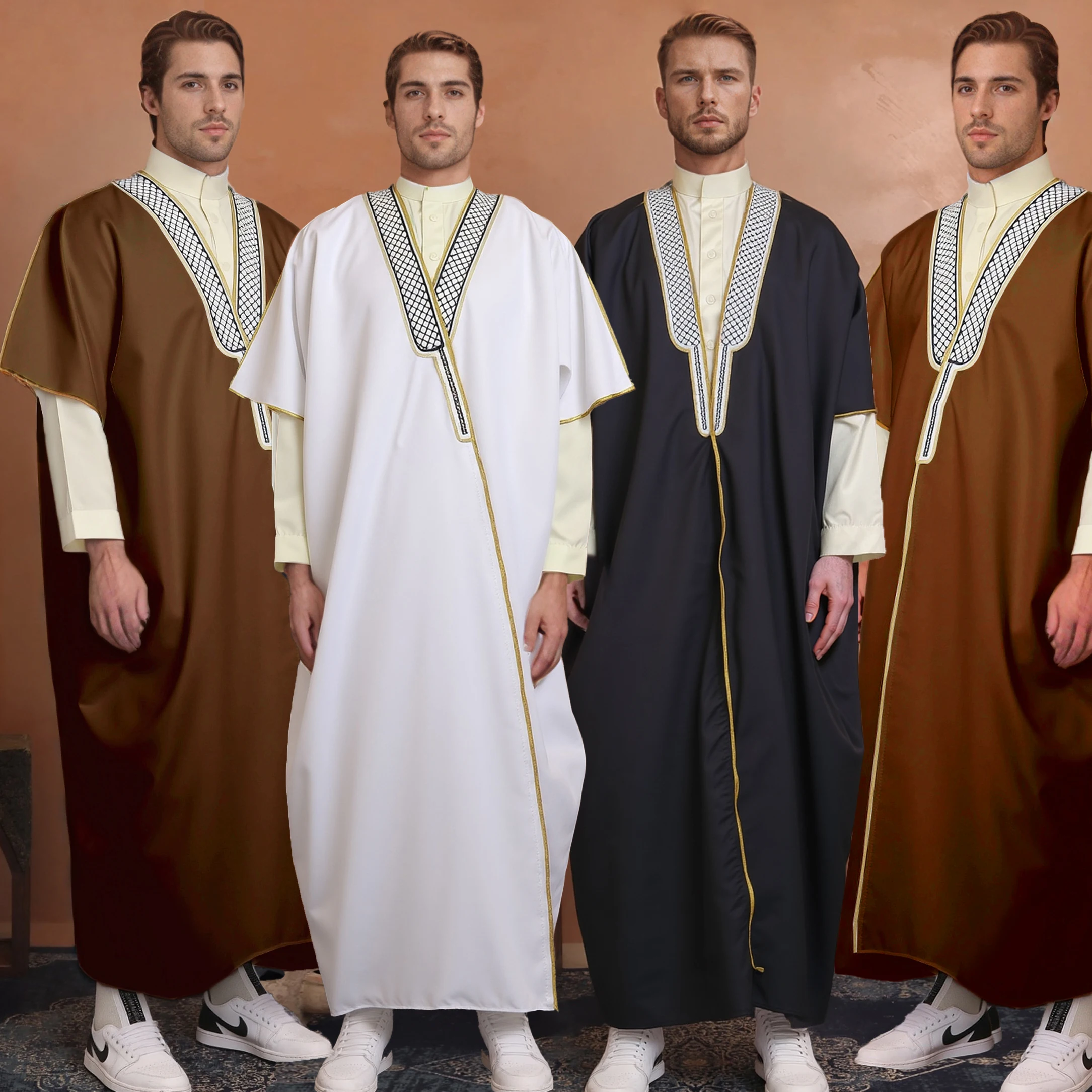 Commercio all'ingrosso OEM di alta qualità Omani Morrocon stile tessuto Thobe arabo Bisht Bisht Turchia abbigliamento caftano Abaya uomini musulmani Bisht