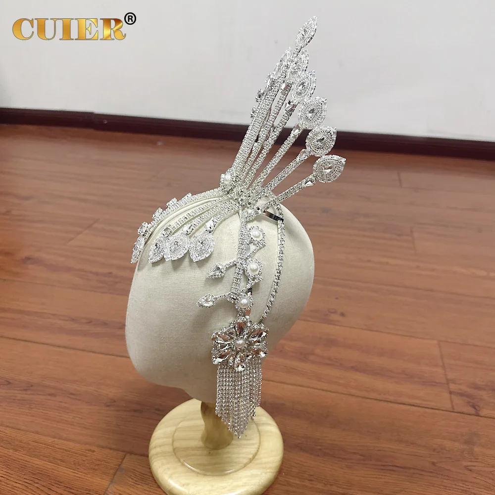 عصابة شعر رائعة بشراشيب على الوجهين من CUIER للنساء، غطاء رأس للفتيات لعرض ملكة السحب لمرحلة عرض الأزياء