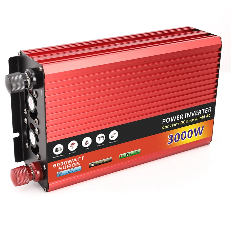 Double fan insured automotive inverter DC12V 24V to 110V 220V 3000W emergency power supply 