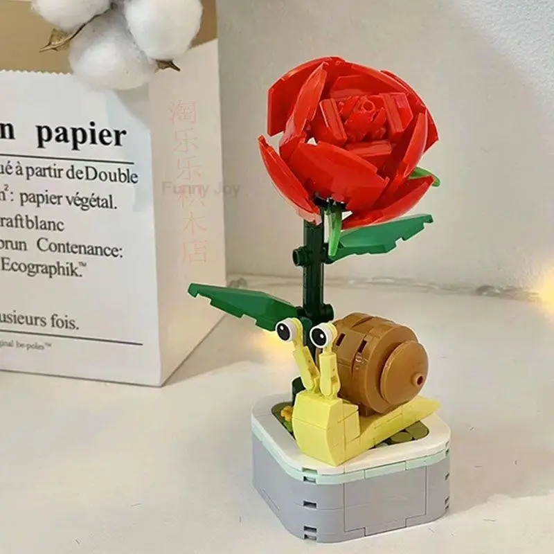 Perpetual Bouquet Tulip Flower Building Block 3D Model Home Decoration Plant Potted Assembly Bricks Valentine Child Gifts