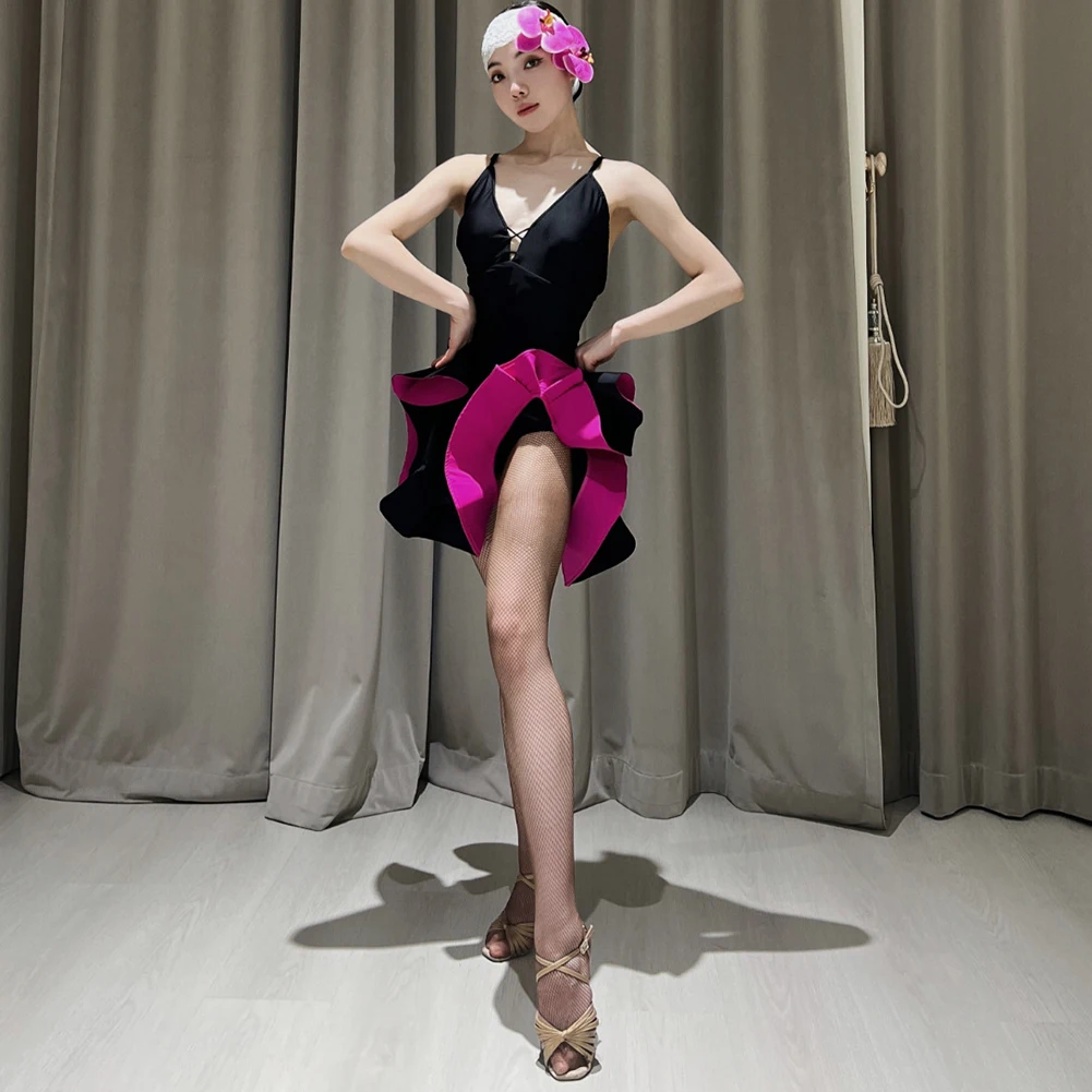 Competition Skirt Black dress Strap Clothing Sexy Women Sleeveless Practice Latin Performance Dance Fishbone Skirt