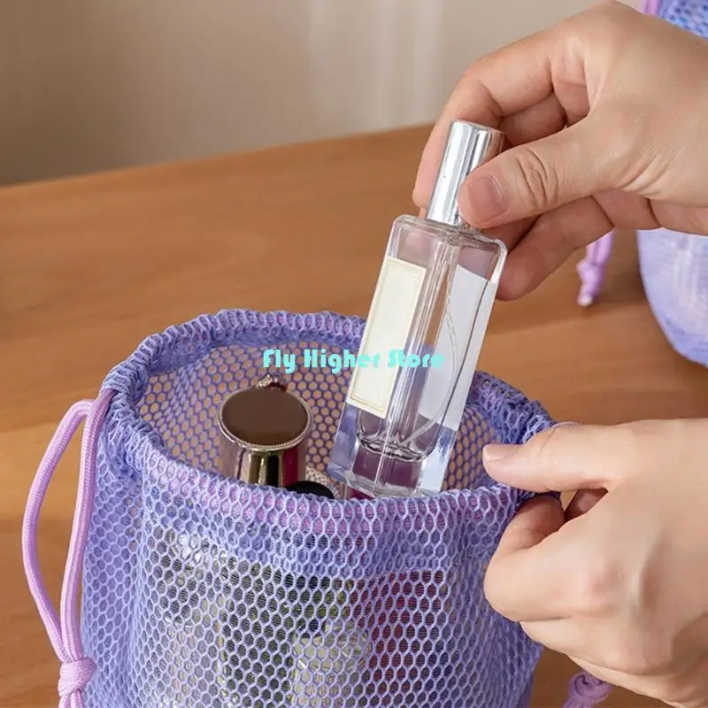 Breathable Nylon Swim Bag Large Capacity Mesh Drawstring Closure Holds Cosmetics Toiletries for Beach Travel