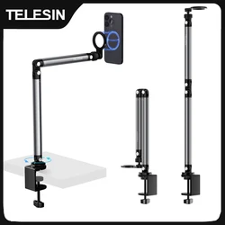 TELESIN Magnetic Quick Release Mobile Phone Photography Desk Clip Stand Holder Aluminium alloy Stand For Smart phone Universal