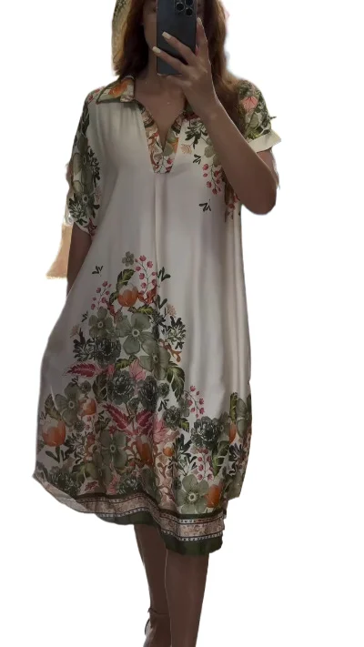 

Women's Printed Dress In Plus Size Long Sleeved High Waisted Stand Up Collar Lantern Sleeves Spring Summer Jumpsuit Long Skirt