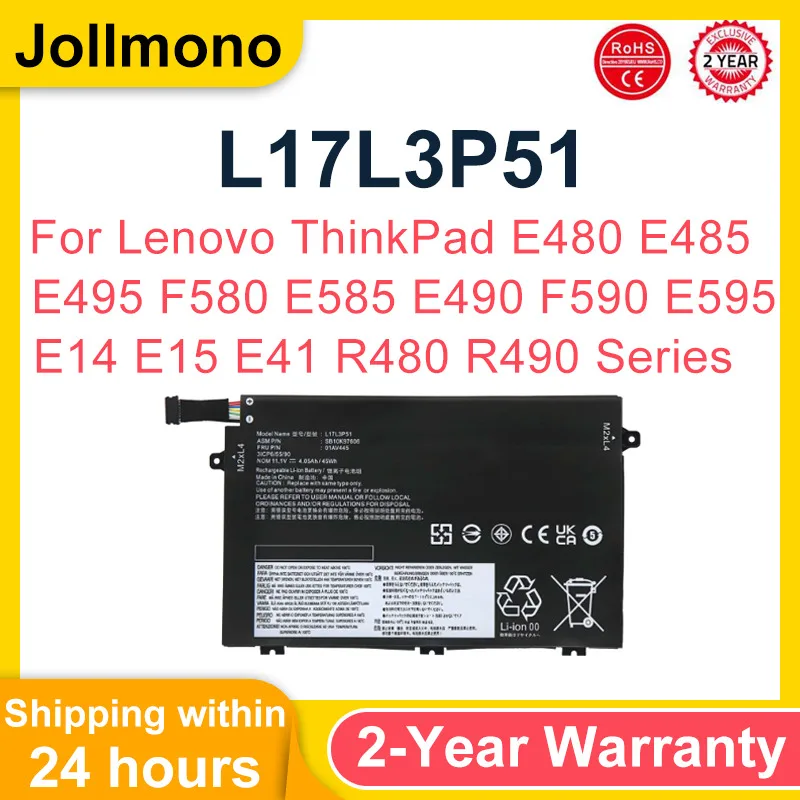 L17L3P51 Laptop-Akku für Lenovo ThinkPad E15 E480 E490 E495 E580 E585 E590 E595 Serie 01AV445 L17M3P52 SB10K79606