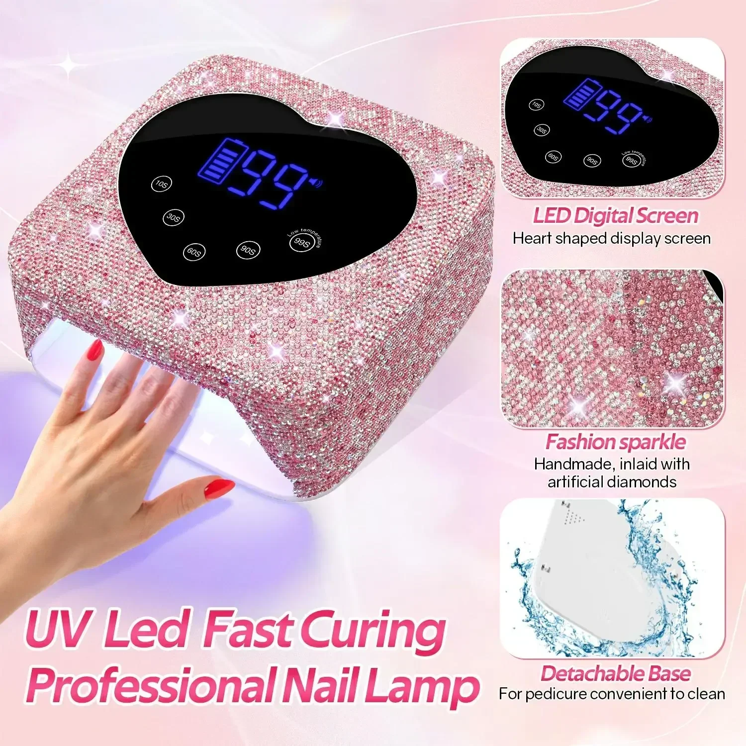 30LEDS Rechargeable UV LED Nail Lamp 72W Cordless Nail Dryer With Crystals Professional UV Light For Gel Nails Dryer Salon Use