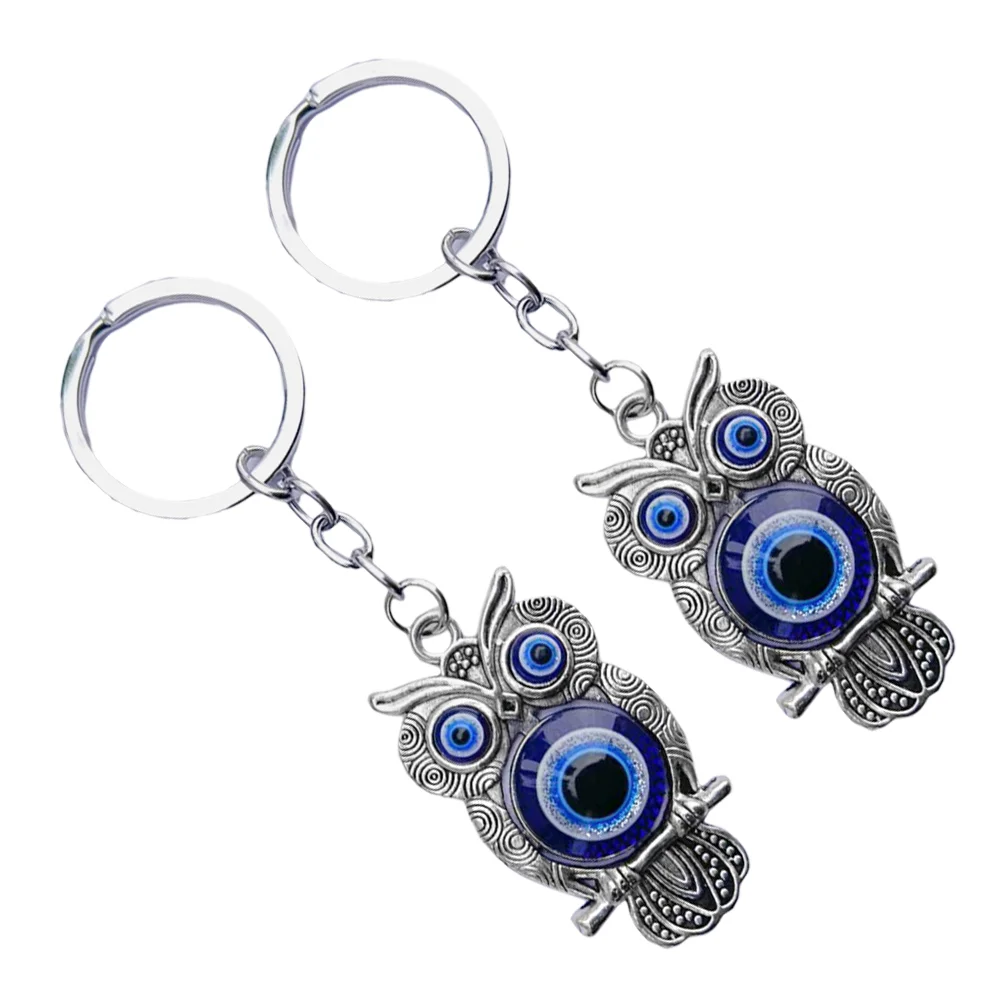 

2 Pcs Owl Pendant Hanging Shaped Keychain Evil Eye Ornament Ring for Car Locket