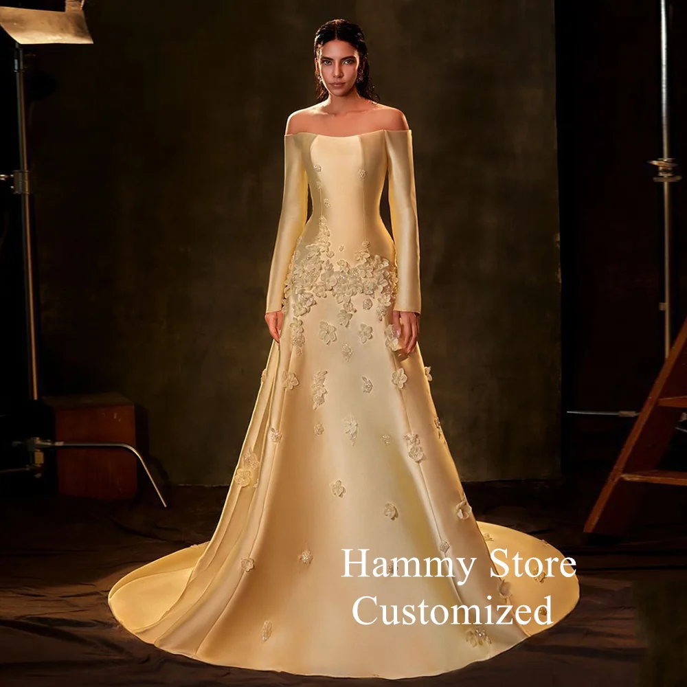 Vestido de noite árabe, vestido de festa amarelo para concurso, mangas compridas personalizadas, flores, sereia, vestidos de baile, فات dena3).