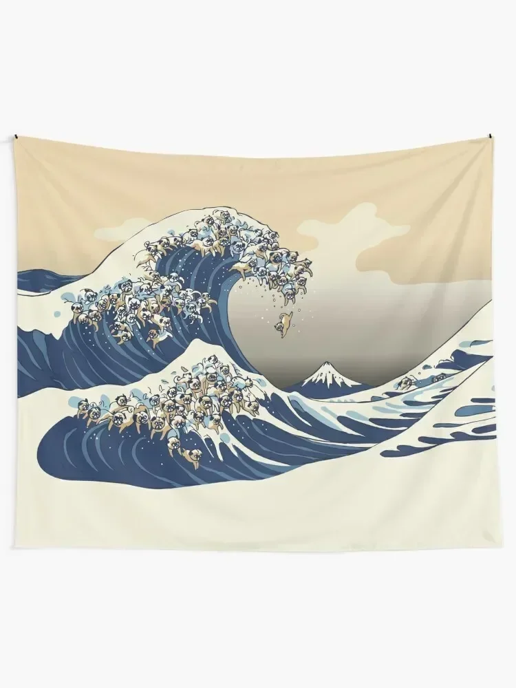 The Great Wave of Pugs Vanilla Sky Tapestry Aesthetic Decoration Decoration Aesthetic Cute Decor Tapestry