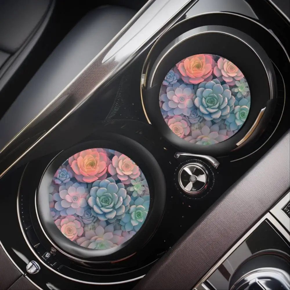 Succulent Print Absorbent Car Drink Coasters Random Print Position Car Interior Accessories