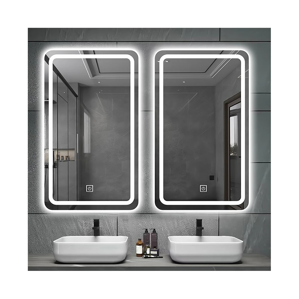 Factory Customized Wall Mounted Glass Wifi Touch Screen Dimmer Bath Lights Smart Bathroom Mirror with Led Light
