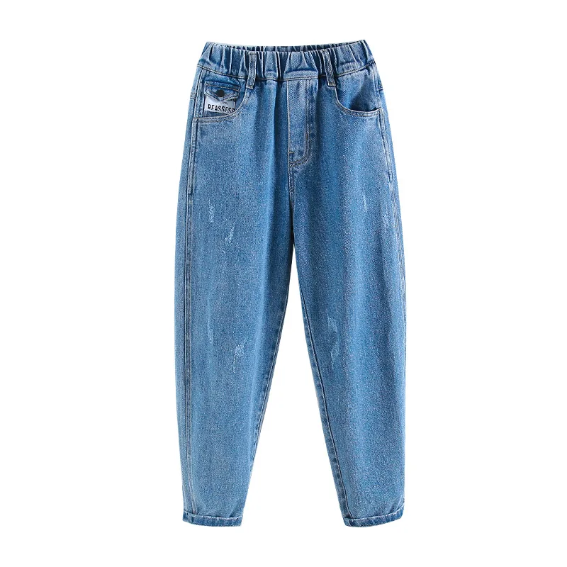 Teenager Boys Teenager Loose Fit Denim Jeans Casual Ripped Kids Long Trousers Korean Style Cotton Blend for Autumn Spring