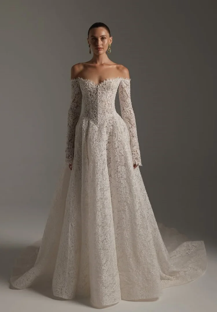

Vestido De Novia Encaje A line Wedding Dresses Manga Larga Minimalista Blanco Elegante Boda Civil Luxury Vestidos Alta Costura