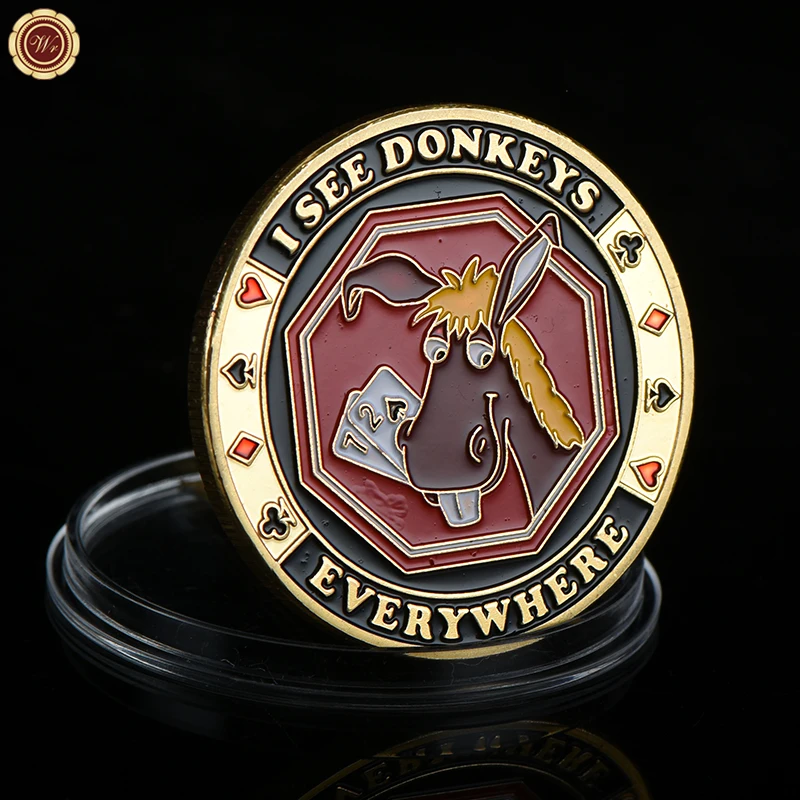 I SEE DONKEYS Poker Casino Chips Coin EVERYWHERE Table Game Poker Card Guard Protector Metal Luck Challenge Chips Token Coins